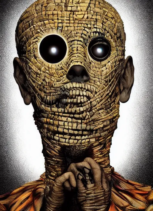 Image similar to halloween mummy theme surrealist art in the styles of igor morski, jim warren, and a tim burton film, intricate, hyperrealistic, accurate facial details, profile picture with chromakey!!!!! background, volumetric lighting