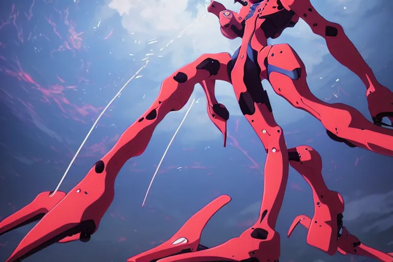 Image similar to evangelion, in the style of wlop, illustration, epic, fantasy, hyper detailed, smooth, unreal engine, sharp focus, ray tracing