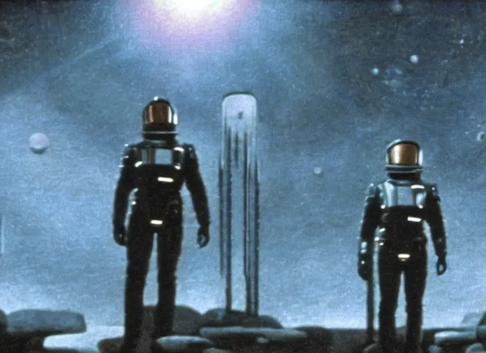 Prompt: scene from the 1918 science fiction film 2001: A Space Odyssey