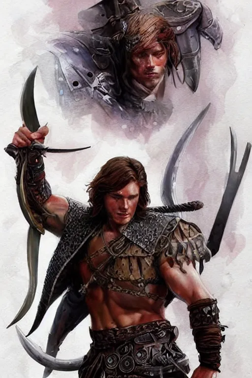 Prompt: portrait of attractive sam winchester as a rogue scotish warrior from the x century, muscular body tattooed, d & d!, fantasy style, sharp focus!, ultra detailed, art by artgerm and peter andrew jones, wlop