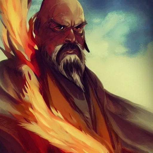 Prompt: full body anime style human with a beard out of fire, in dragon form, bald. fantasy style. very punk / alt aesthetic. wings and tail, a highly detailed, digital painting, artstation, concept art, matte, sharp focus, illustration, art by artgerm and greg rutkowski
