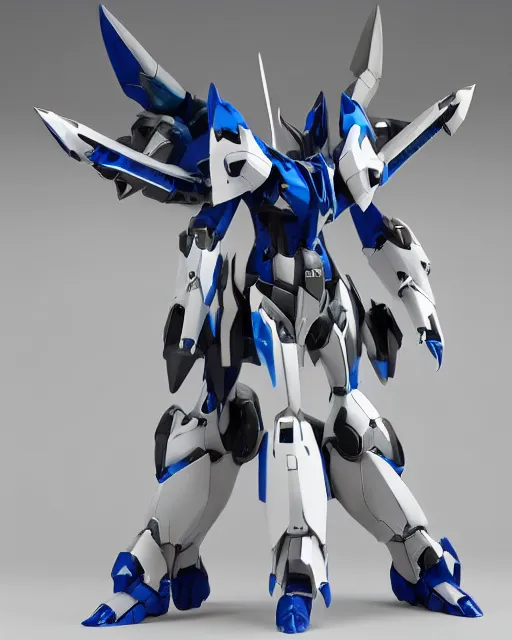 Image similar to futuristic wolf mecha!! azure details! wolf armor! wolf helmet! 8 k hd resolution, barbatos gundam, bandai box art, zoids, makoto kobayashi, frank gehry, raymond swanland, unreal engine 5! octane render! cgi!