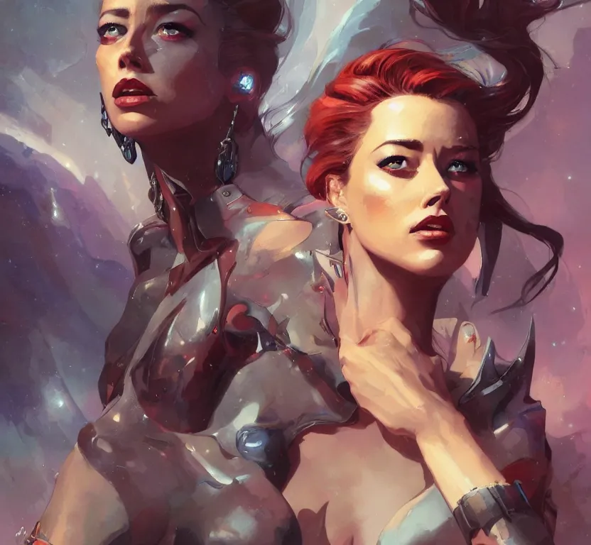 Image similar to amber heard portrait by peter mohrbacher, wadim kashin, greg rutkowski, larry elmore, george pemba, ernie barnes, raymond swanland, magali villeneuve, trending on artstation