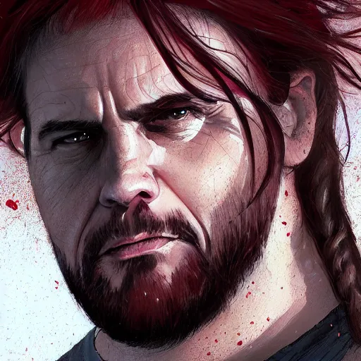 Prompt: portrait of a half fatman half pig with long hair tied in a ponytail, light stubble with red shirt ,digital art,photorealistoc,art by greg rutkowski,hyperdetailed,western comic style,comic,comic style,sharp lineart,professional lighting,deviantart,artstation,trevor henderson,rossdtaws,cinematic,dramatic