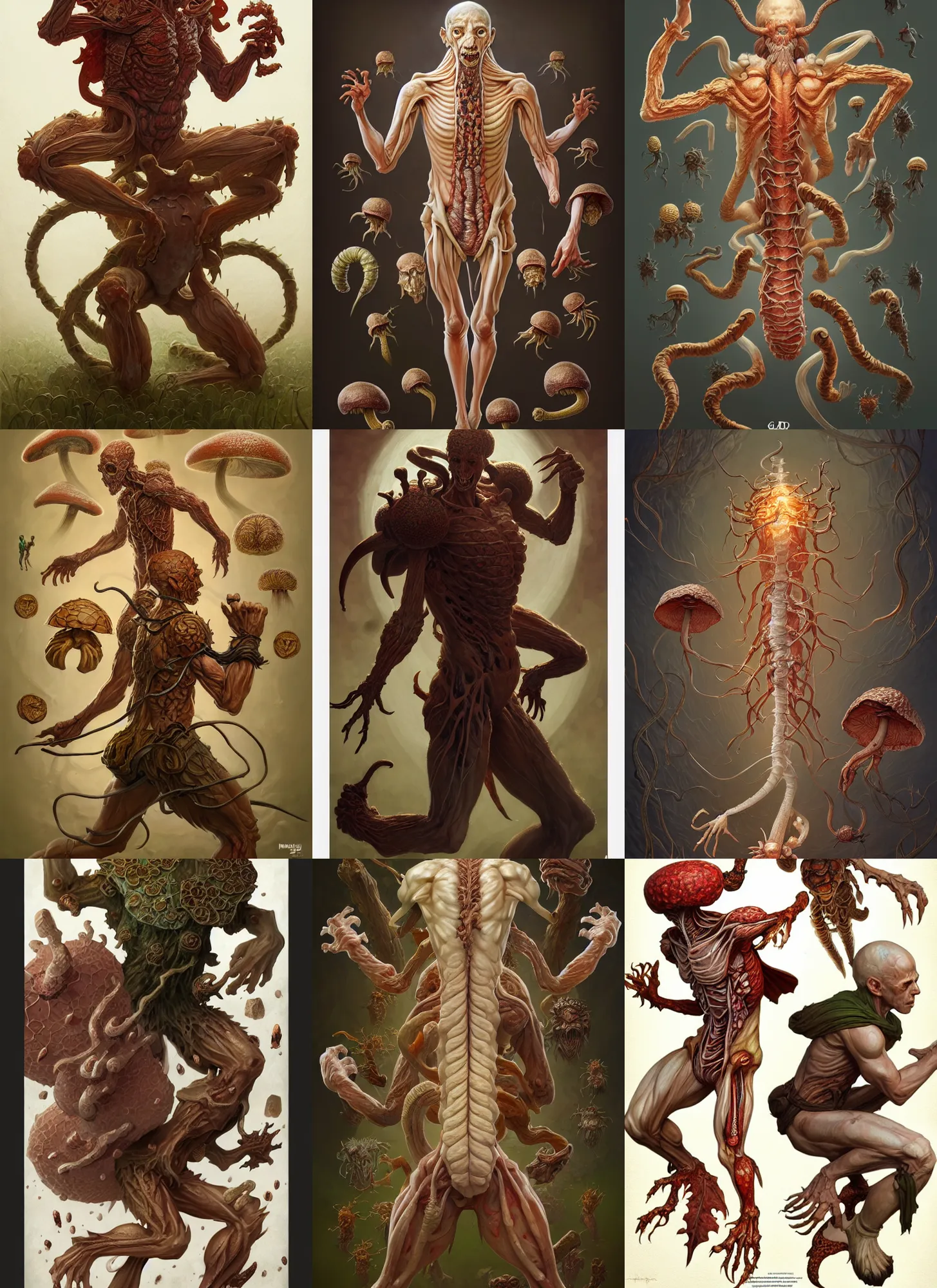 Prompt: full - body d & d mtg cursed fungus anatomy on white background, action pose, intricate, highly detailed, digital painting, artstation, concept art, smooth, sharp focus, illustration, art by norman rockwell emiliano ponzi andrey remnev yoann lossel aaron jasinski, 8 k