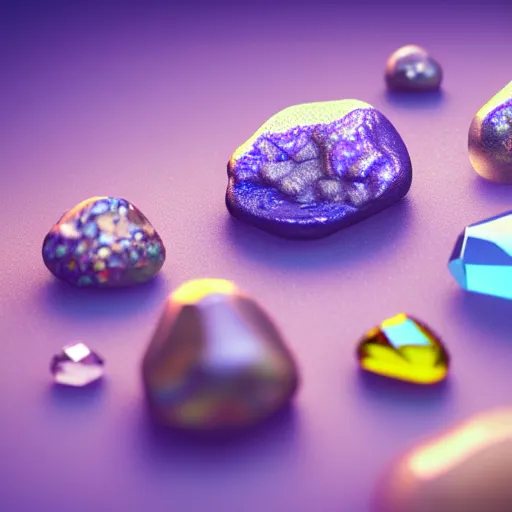 Prompt: studio photo of precious stones with fungal cultures and mold with little pastel coloured filaments in microscope, octane render, tilt shift, polarized light, ultrasharp focus, unreal engine 5, bokeh background, hyperrealism, vray