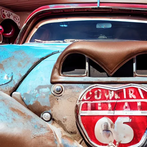 Image similar to a car with a beating heart on route66 3d 8k photo