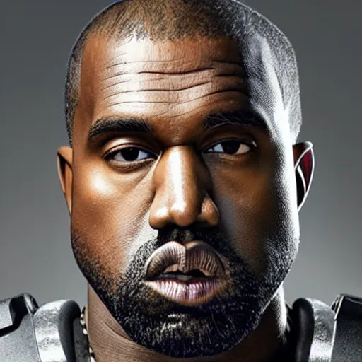 Image similar to professional head shot of kanye west wearing advanced power armor, white background, 8 k, very detailed, very intricate,