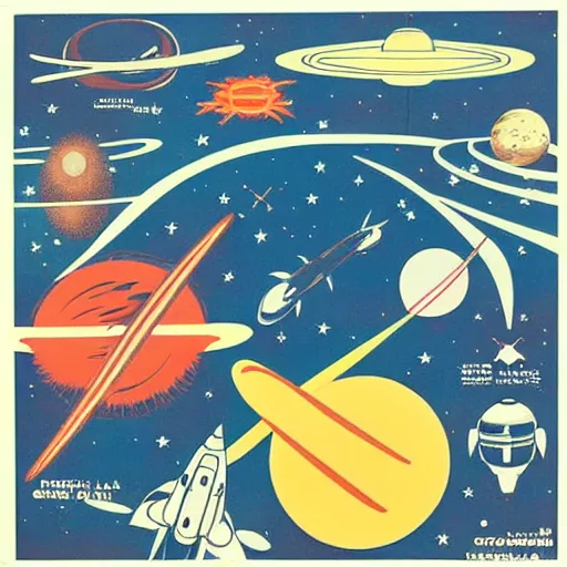 Image similar to A mid-century modern collage of Space Travel.