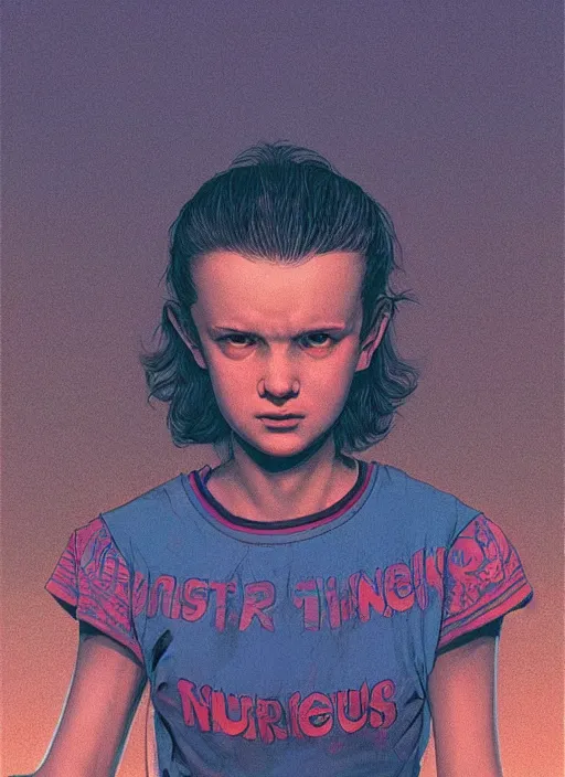 Image similar to eleven from stranger things, by yusuke murata, by dorian cleavenger, by zdzisław beksinski, trending on artstation