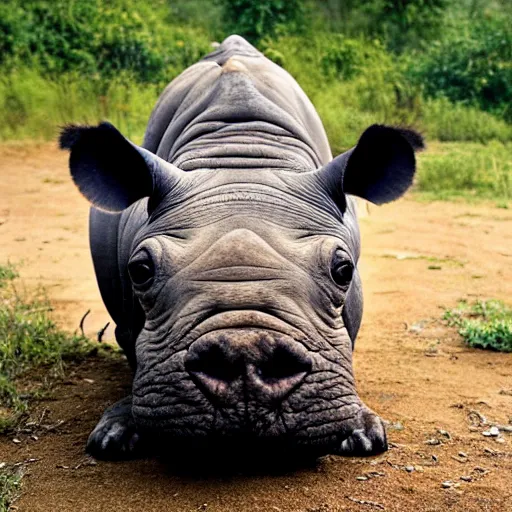 Prompt: an rhino that looks like a pug, national geographic photography
