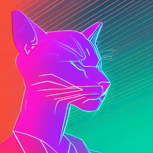 Prompt: cat head outline, portrait, vaporwave, synthwave, neon, vector graphics, cinematic, volumetric lighting, f 8 aperture, cinematic eastman 5 3 8 4 film, lightning in background