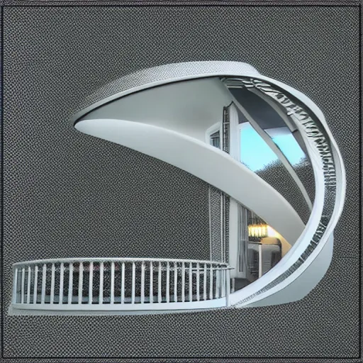 Image similar to a dream house in the shape of a mobius strip. digital art.