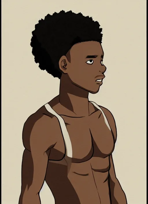 Prompt: character portrait illustrated by yoji shinakawa, bald african-american male teenager wearing a white tank-top
