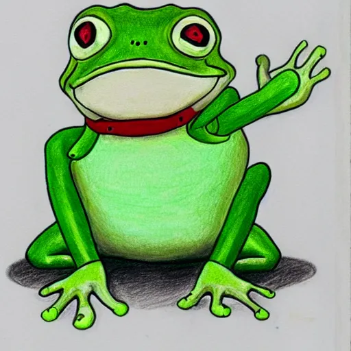 Image similar to a drawing of a happy frog under the rain wearing a rainy coat by hayao miyazaki