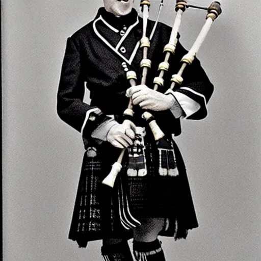 Image similar to beautiful count orlok in a kilt playing bagpipes