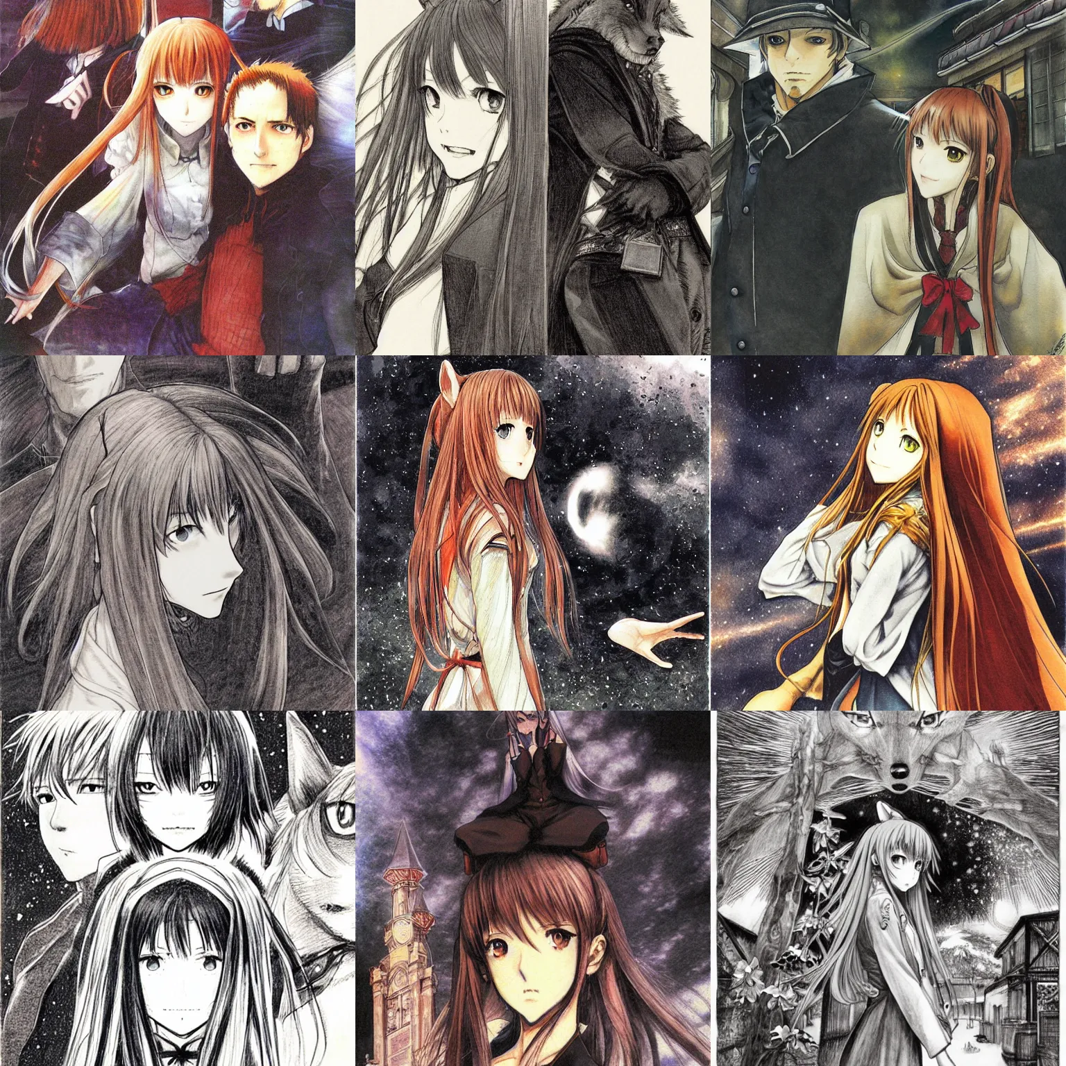 Prompt: Spice And Wolf ilustration by Takehiko Inoue