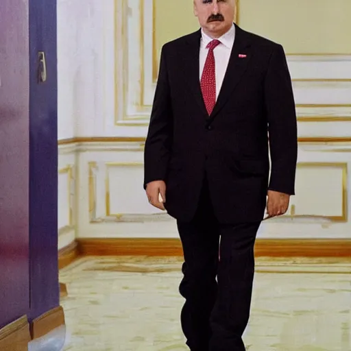 Prompt: Alexander Lukashenko as The American Psycho, covered in blood