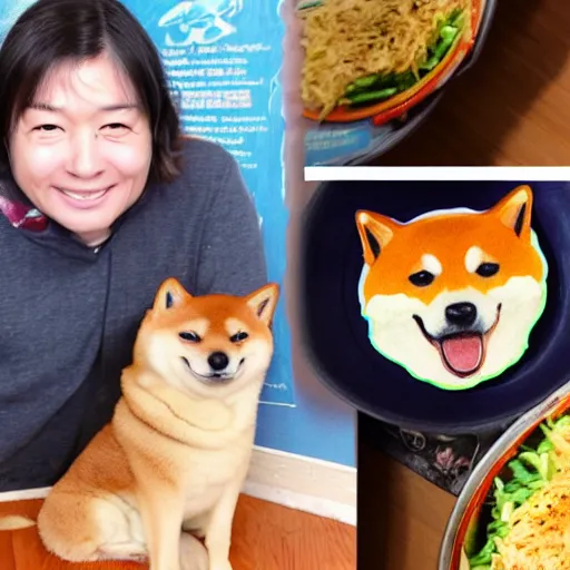 Image similar to a photo of a shiba inu made out of okonomiyaki