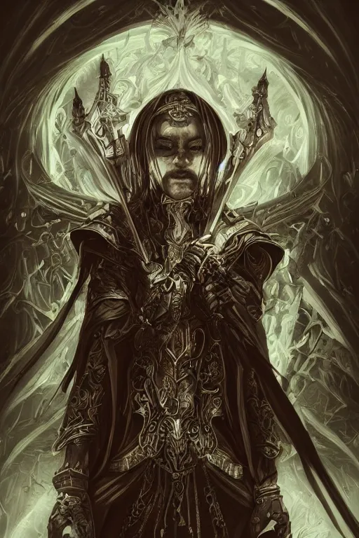 Prompt: A portrait of a dark occult priest by ross tran, hyper-detailed, intricate, wide angle, beautiful, fantasy, concept art