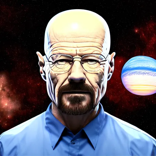 Prompt: 3 d render of walter white in space with nothing but shorts, 4 k image, space themed