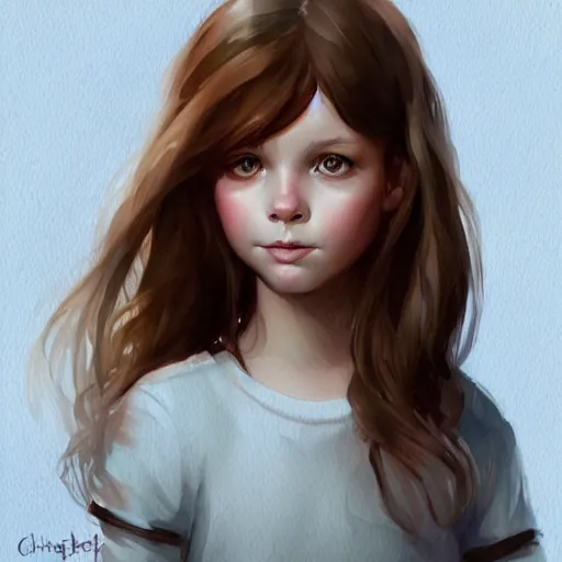 Image similar to little girl, brown hair, cute, georgeus, portrait, watercolor, high detalied, digital art, artstation, by charlie bowater