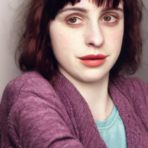 Prompt: photographic portrait of a hybrid of lisa minelli and maya hawke and isy suttie aged 2 2, with a fringe, 8 k