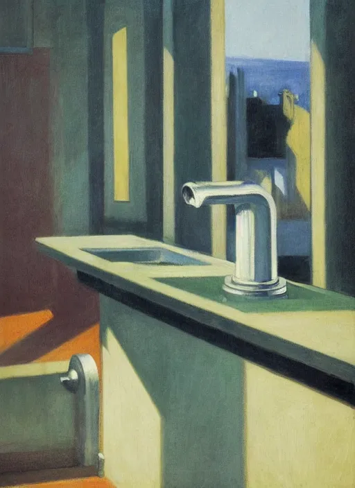 Prompt: water faucet dripping Edward Hopper, highly detailed