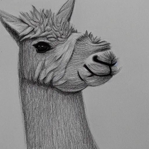 Prompt: a drawing of an alpaca made out of sausages. its body is a large sausage, the legs are also sausages.