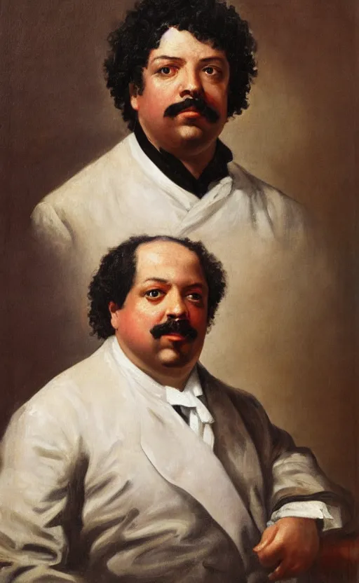 Image similar to Portrait of Alexandre Dumas, oil on canvas, highly detailed, by Delacroix, 8k