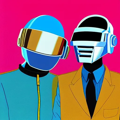 Image similar to daft punk, studio ghibli art, animated, colorfuk