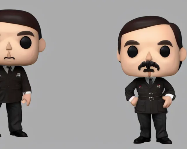 Image similar to full body 3d render for adolf hitler as a funko pop, studio lighting, white background, blender, trending on artstation, 8k, highly detailed