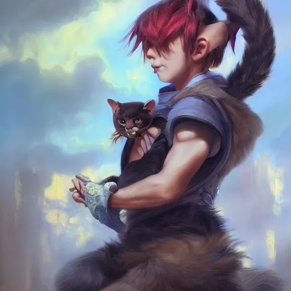 Prompt: boy with cat ears and tail, fantasy artwork, award winning, oil on canvas, hyper detailed, very very very very beautiful!, studio lighting, artstation