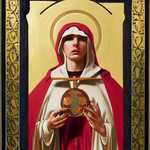 Image similar to a painting of trixie mattel as a byzantine saint by thomas blackshear