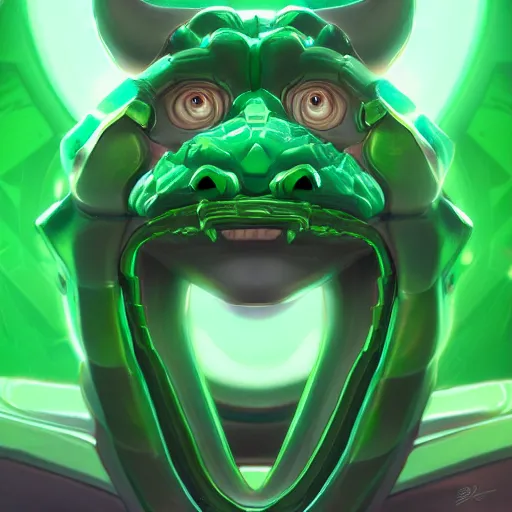 Image similar to Portrait of the emerald Dragon Ouroboros in the style of Disney, toon aesthetic, stylized character, 3d render, Trending on artstation , HD quality, dramatic light, octane