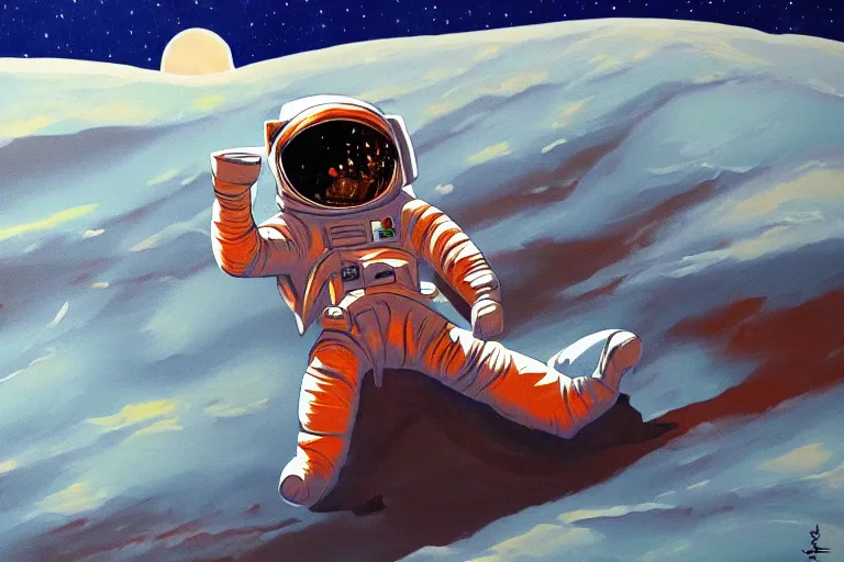 Image similar to an astronaut laying on mars in the style of flooko, acrylic art, detailed, moonlight,