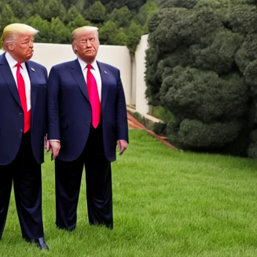 Prompt: donald trump and kim jong un both using binoculars