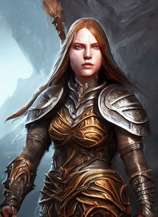 Image similar to female warrior, ultra detailed fantasy, elden ring, realistic, dnd character portrait, full body, dnd, rpg, lotr game design fanart by concept art, behance hd, artstation, deviantart, global illumination radiating a glowing aura global illumination ray tracing hdr render in unreal engine 5