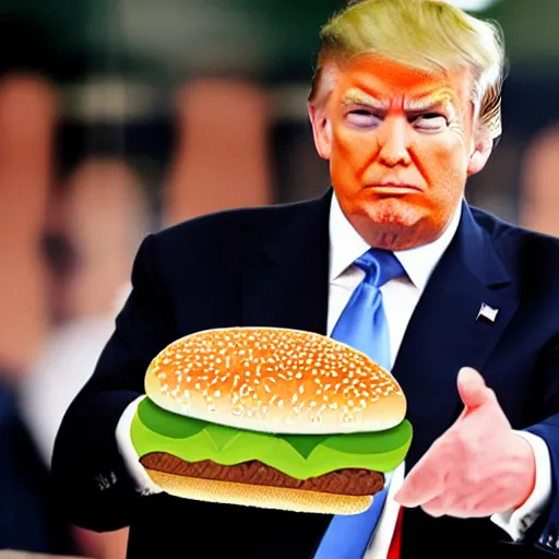 Prompt: Donald Trump with a burger for a head