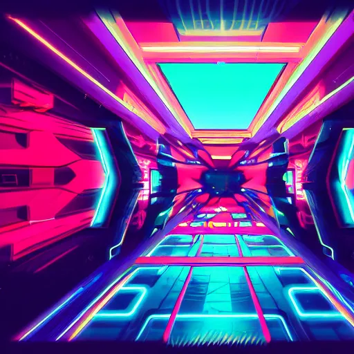 Image similar to neon structure floating in the space, retrowave epic art, trending on art station