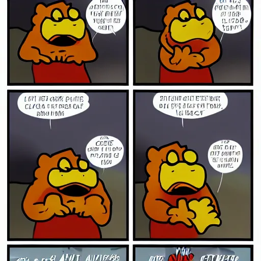 Prompt: a four panel comic about the four stages of anger in the style of garfield - n 9