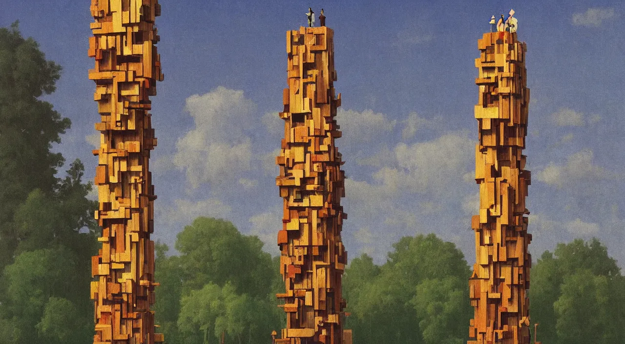 Prompt: single flooded simple wooden totem tower, very coherent and colorful high contrast!! masterpiece by rene magritte simon stalenhag carl spitzweg syd mead norman rockwell edward hopper james gilleard, minimalist, dark shadows, sunny day, hard lighting