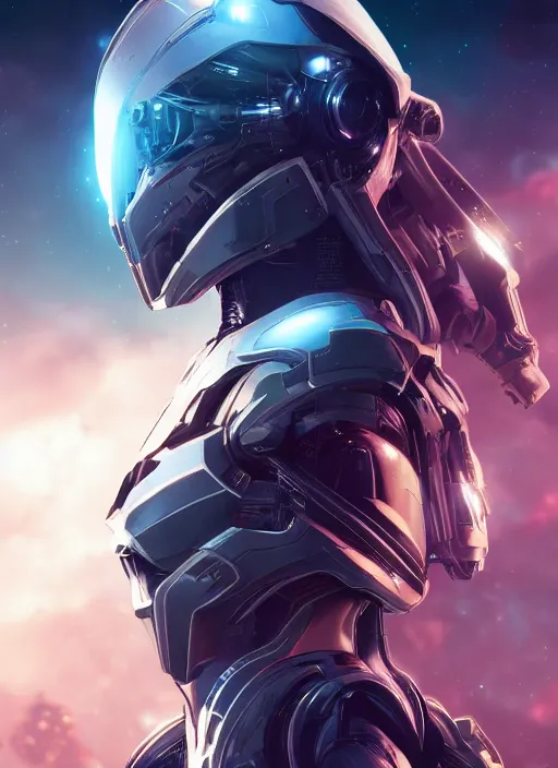 Prompt: photo of a cyborg girl on a space ship, warframe armor, beautiful face, scifi, nebula reflections, stars, professionally color graded, sharp focus, 8 k high definition, insanely detailed, intricate, innocent, art by stanley lau and artgerm