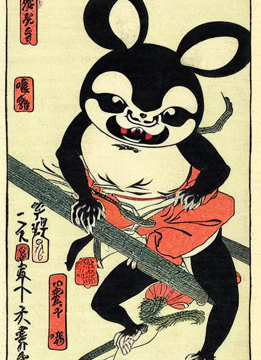 Image similar to gizmo the mogwai as a yokai illustrated by kawanabe kyosai and toriyama sekien