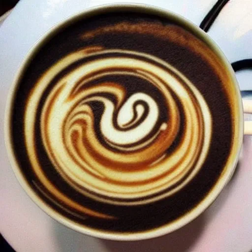 Prompt: “latte art that looks like a picture of outer space, highly detailed, intricate, 8K resolution”
