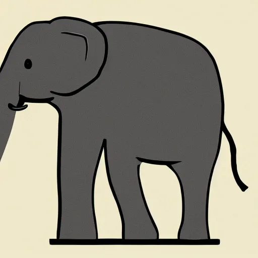 Image similar to a minimalist cartoon line drawing of an elephant, drawing of an elephant from the far side