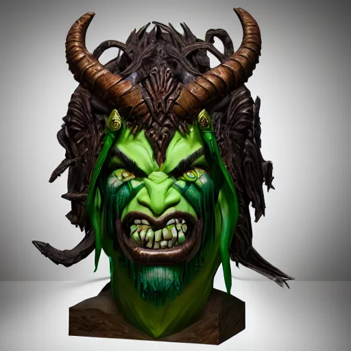 Image similar to high intricate bust of illidan stormrage carved from wood in baroque style, studio light, maria panfilova, andrea savchenko, mike kime, ludovic plouffe, qi sheng luo, oliver cook, trending on artstation