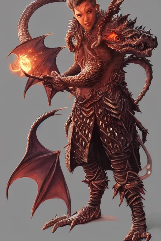 Image similar to epic dragon warlock character design, highly detailed, d & d, fantasy, highly detailed, digital painting, trending on artstation, concept art, sharp focus, illustration, global illumination, ray tracing, realistic shaded, art by artgerm and greg rutkowski and fuji choko and viktoria gavrilenko and hoang lap