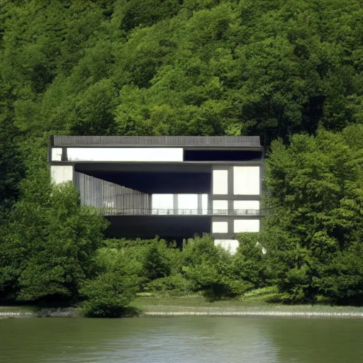 Image similar to a house by the river rhein designed by peter zumthor