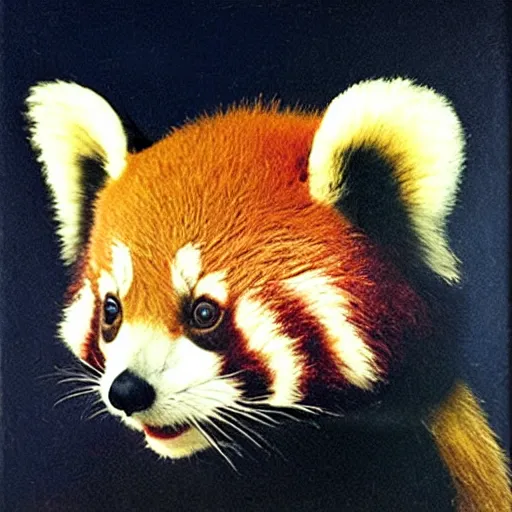 Prompt: a red panda with a pearl earring by johannes vermeer